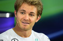 Nico Rosberg answers a question in front of the media