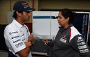 Felipe Nasr talks with Monisha Kaltenborn in the paddock