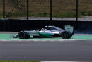 Lewis Hamilton spins off the circuit at Descida do Lago