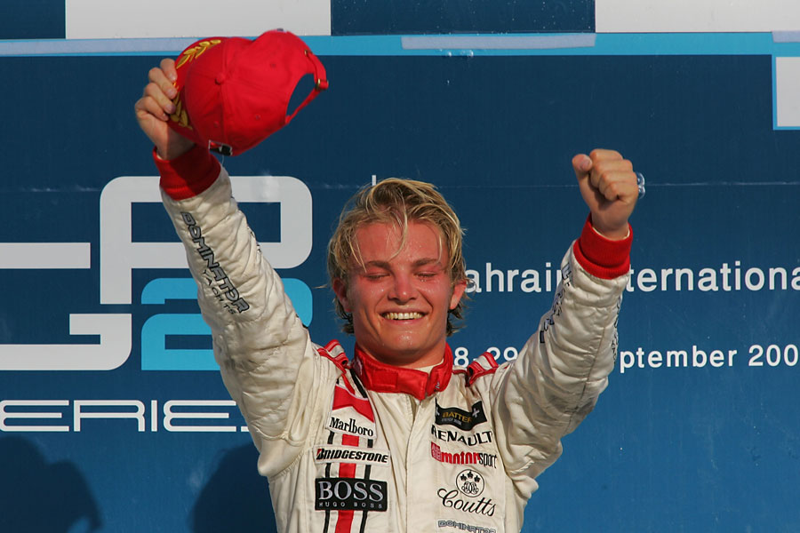 Nico Rosberg celebrates claiming the inaugural GP2 championship