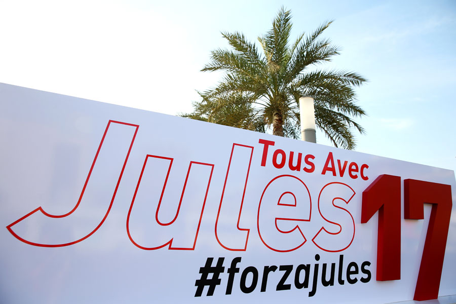 A sign outside the F1 paddock in Abu Dhabi in support of Jules Bianchi