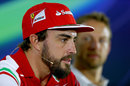 Fernando Alonso talks to the press at the Thursday press conference