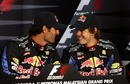 A happy Mark Webber and Sebastian Vettel in the press conference
