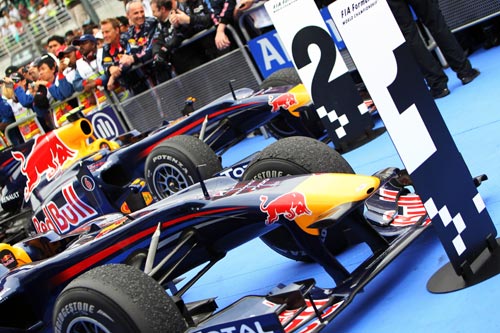 Red Bull Racing cars in parc ferme