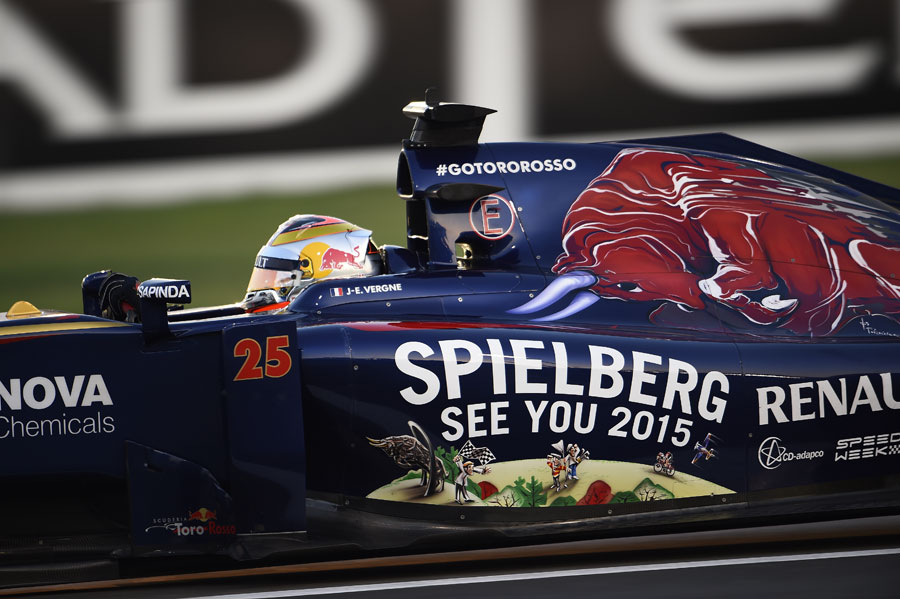 Jean-Eric Vergne drives the Toro Rosso, carrying a message to its Austrian base