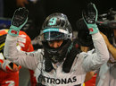 Nico Rosberg celebrates pole position in parc ferme