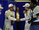 Lewis Hamilton congratulates Nico Rosberg on pole position