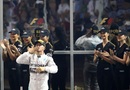 Lewis Hamilton blows a kiss to the crowd after securing the title