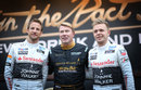 McLaren pair Jenson Button and Kevin Magnussen with double world champion Mika Hakkinen at a Johnnie Walker event