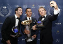 Lewis Hamilton poses for a selfie with Daniel Ricciardo and Nico Rosberg