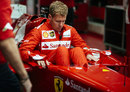Sebastian Vettel lowers himself into the Ferrari F2012