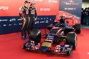 Max Verstappen and Carlos Sainz Jr pose alongside the Toro Rosso STR10
