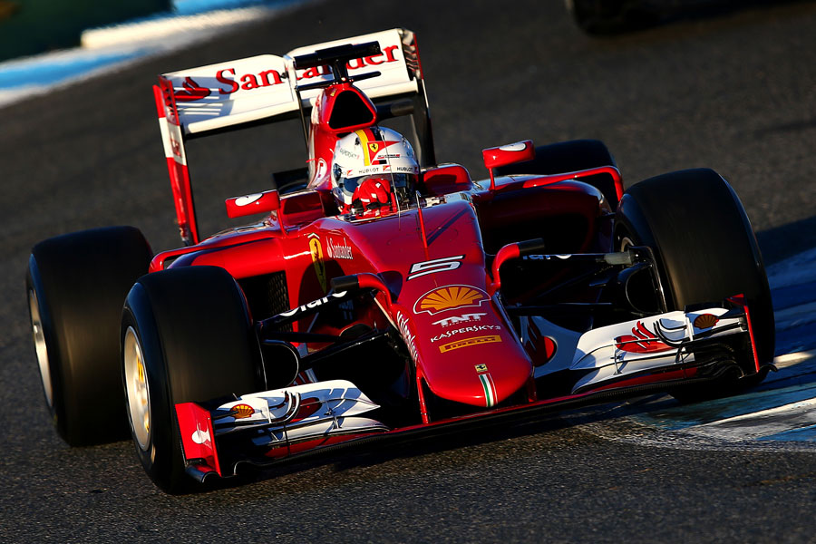 Sebastian Vettel takes to the track in the Ferrari