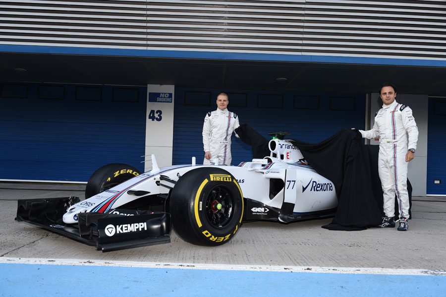 Valtteri Bottas and Felipe Massa unveil the FW37 in the Jerez pit lane