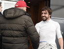 Fernando Alonso greets Mercedes advisor Niki Lauda in the Jerez paddock