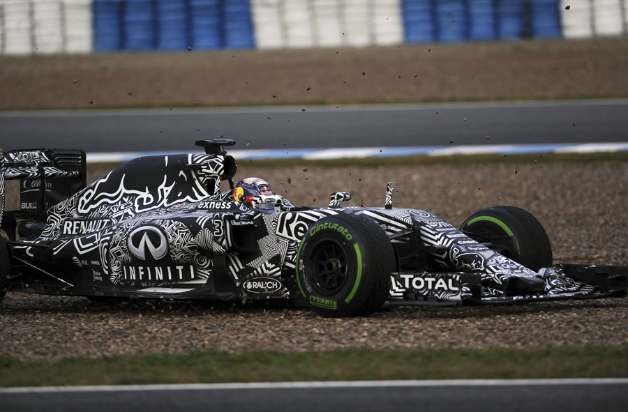 Daniel Ricciardo takes an unorthodox route in the camouflaged RB11
