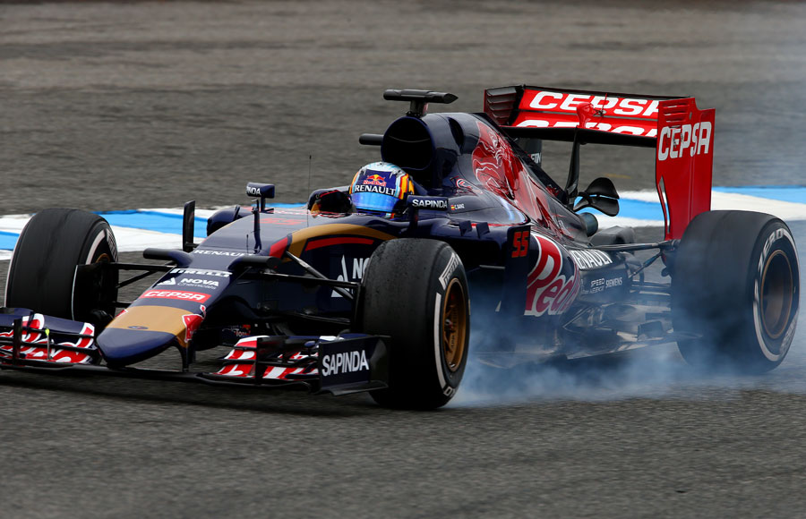 Carlos Sainz Jr snatches a brake in the Toro Rosso STR10