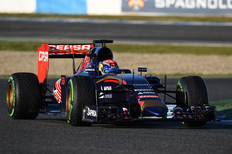Toro Rosso rookie Max Verstappen on the intermediate tyres on Wednesday morning
