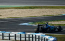 Lewis Hamilton stops on track after a spin in the Mercedes
