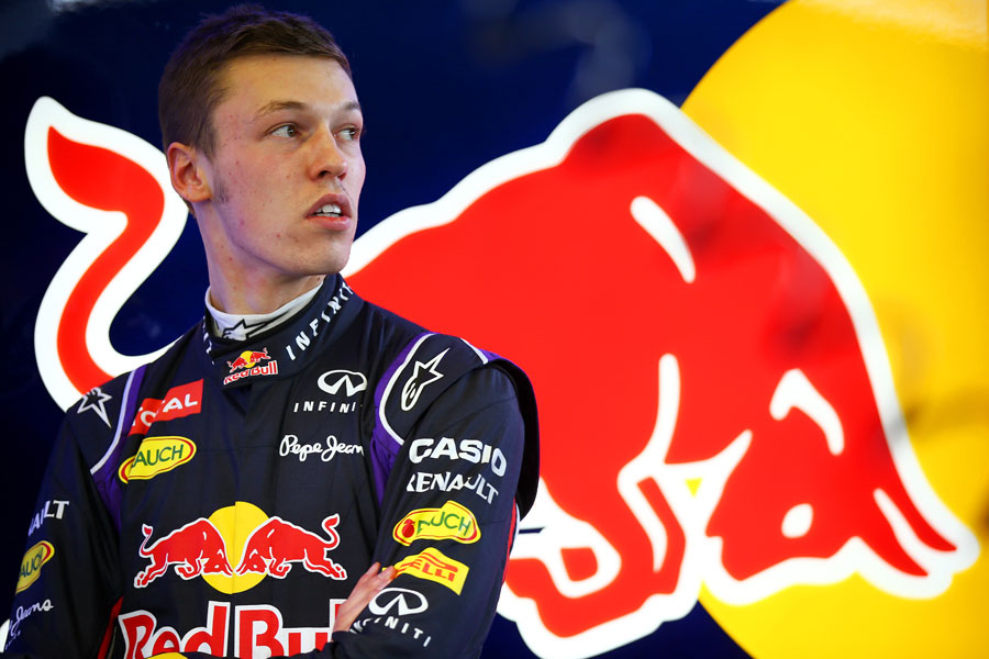 Daniil Kvyat watches on in the Red Bull garage