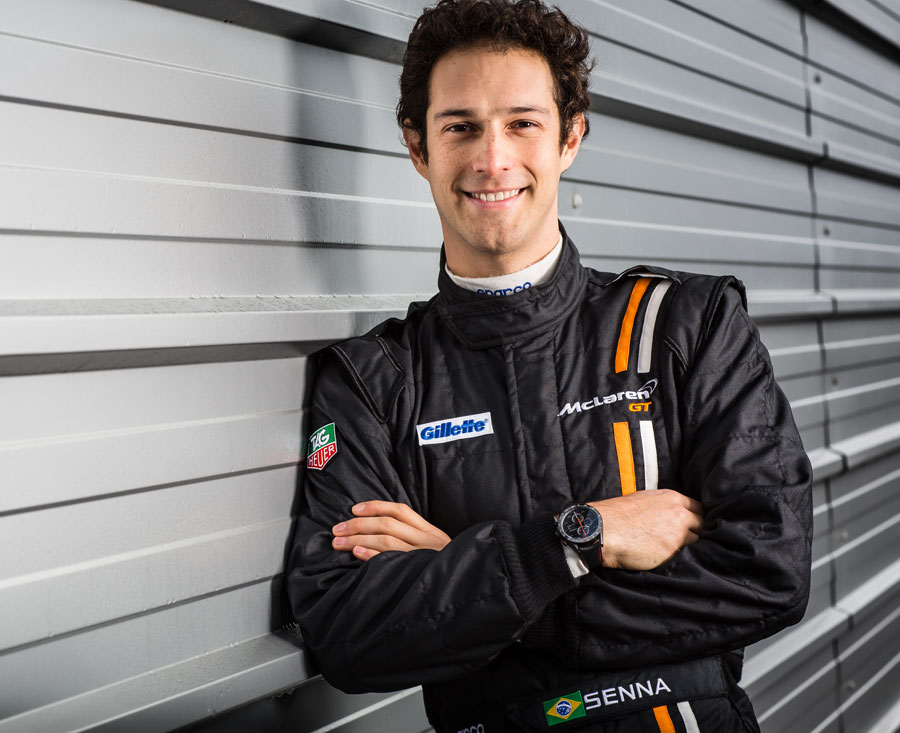 Bruno Senna poses for a promotional shot after being signed by McLaren GT's factory team