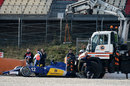Felipe Nasr surveys the scene after stopping his Sauber in the gravel