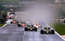 Ayrton Senna leads the start on his way to his first grand prix victory