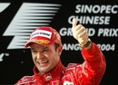 Rubens Barrichello celebrates winning the inaugural Chinese Grand Prix