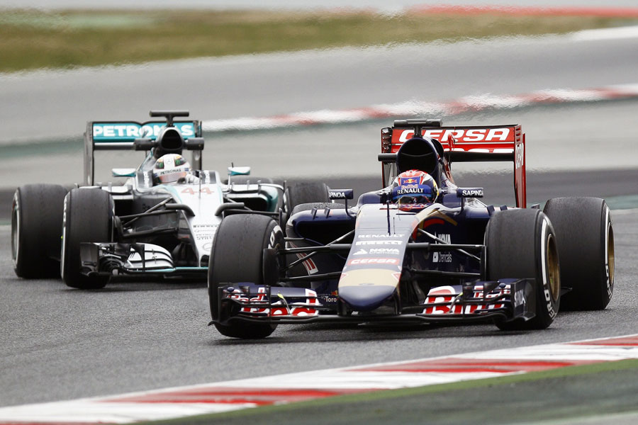 Lewis Hamilton stalks Toro Rosso's Max Verstappen