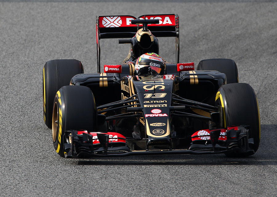 Pastor Maldonado points his Lotus towards a corner