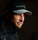 Jenson Button speaks to the media on Saturday evening