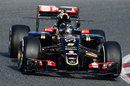 Romain Grosjean on track in the E23, with an aero sensor attached to its rear wing