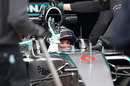 Nico Rosberg waves to the crowd from the cockpit of his Mercedes