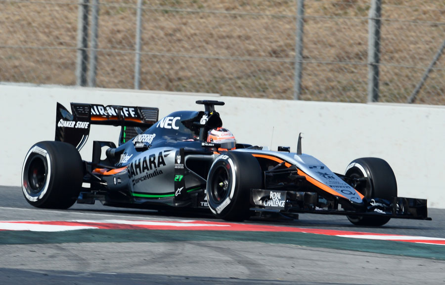 Nico Hulkenberg on track during the VJM08's first lap