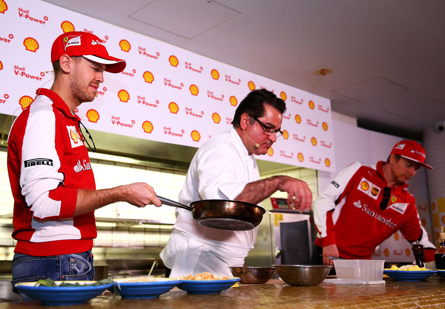 Sebastian Vettel and Kimi Raikkonen try their hands at cooking with chef Guy Grossi