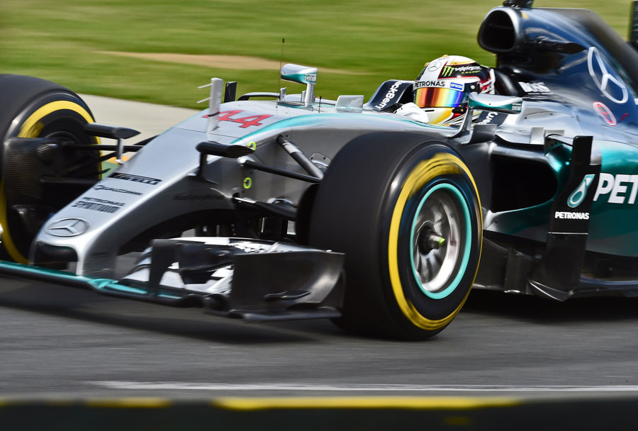 Lewis Hamilton on track on the soft tyres