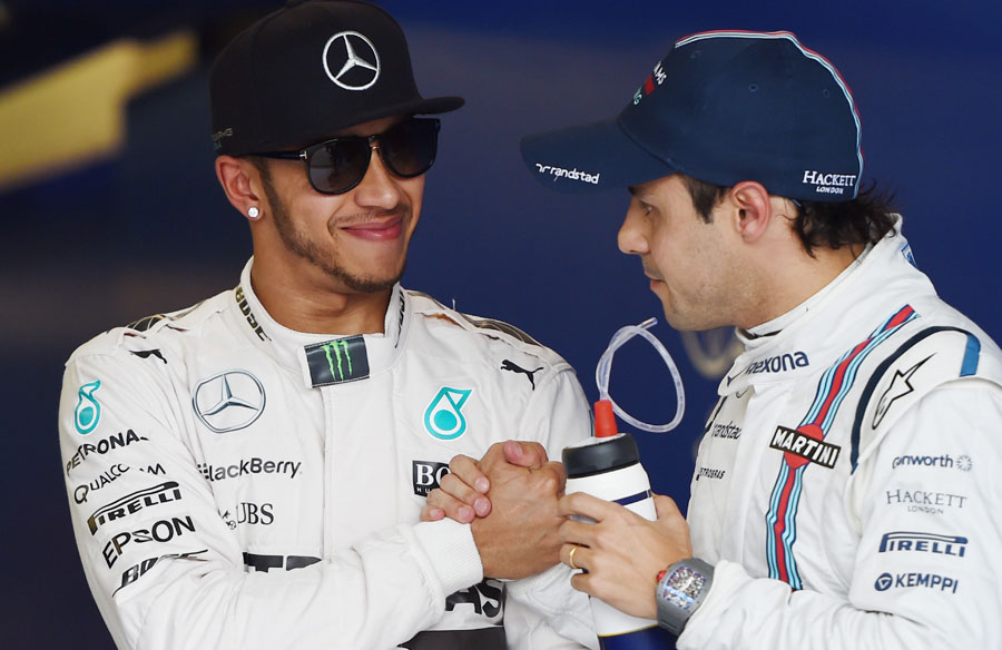 Felipe Massa congratulates Mercedes' Lewis Hamilton on pole position