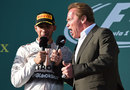 Lewis Hamilton and Arnold Schwarzenegger deliver a line of 
