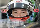 Adderly Fong sits in the cockpit of the Sauber ahead of his FP1 appearance