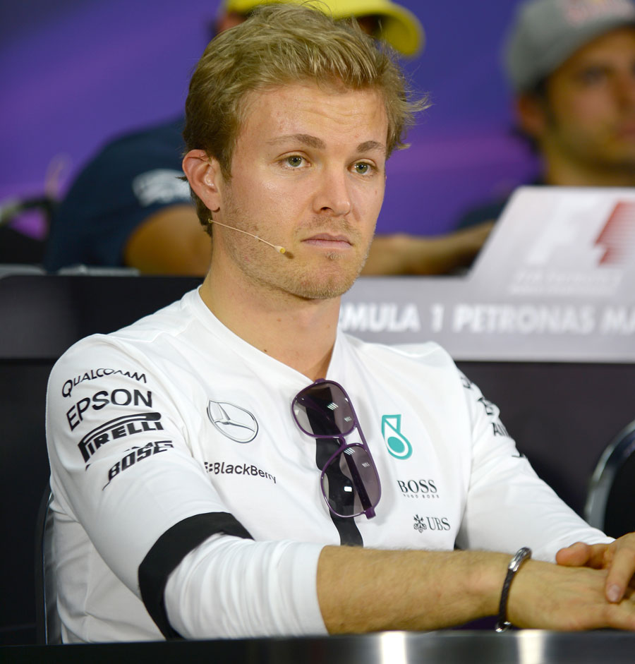 Nico Rosberg wears a black armband in the Thursday press conference in tribute to Tuesday's Germanwings air crash