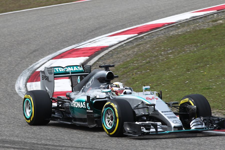 Lewis Hamilton on track in the Mercedes 