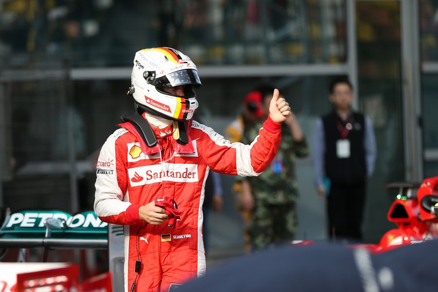 Sebastian Vettel in parc ferme after qualifying third