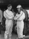 Winner Jim Clark (L) with Ferrari's Jonathan Williams at the 1967 Mexican Grand Prix