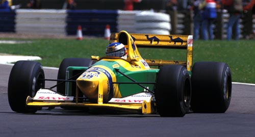 Michael Schumacher in action for Benetton at the 1992 British Grand Prix