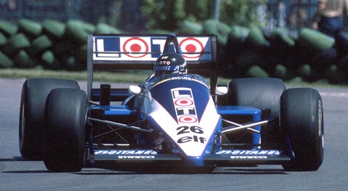 Ligier driver Jacques Laffite takes seventh place at the 1986 Canadian Grand Prix