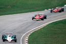 Alan Jones leads Gilles Villeneuve and Jody Scheckter