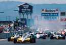 Alain Prost leads his Renault team-mate Rene Arnoux at the start
