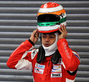 Ajith Kumar prepares to head out during Formula Two testing at Silverstone