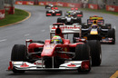 Felipe Massa leads a gaggle of cars early in the race