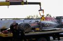 The Red Bull RB11 of race retiree Daniil Kvyat
